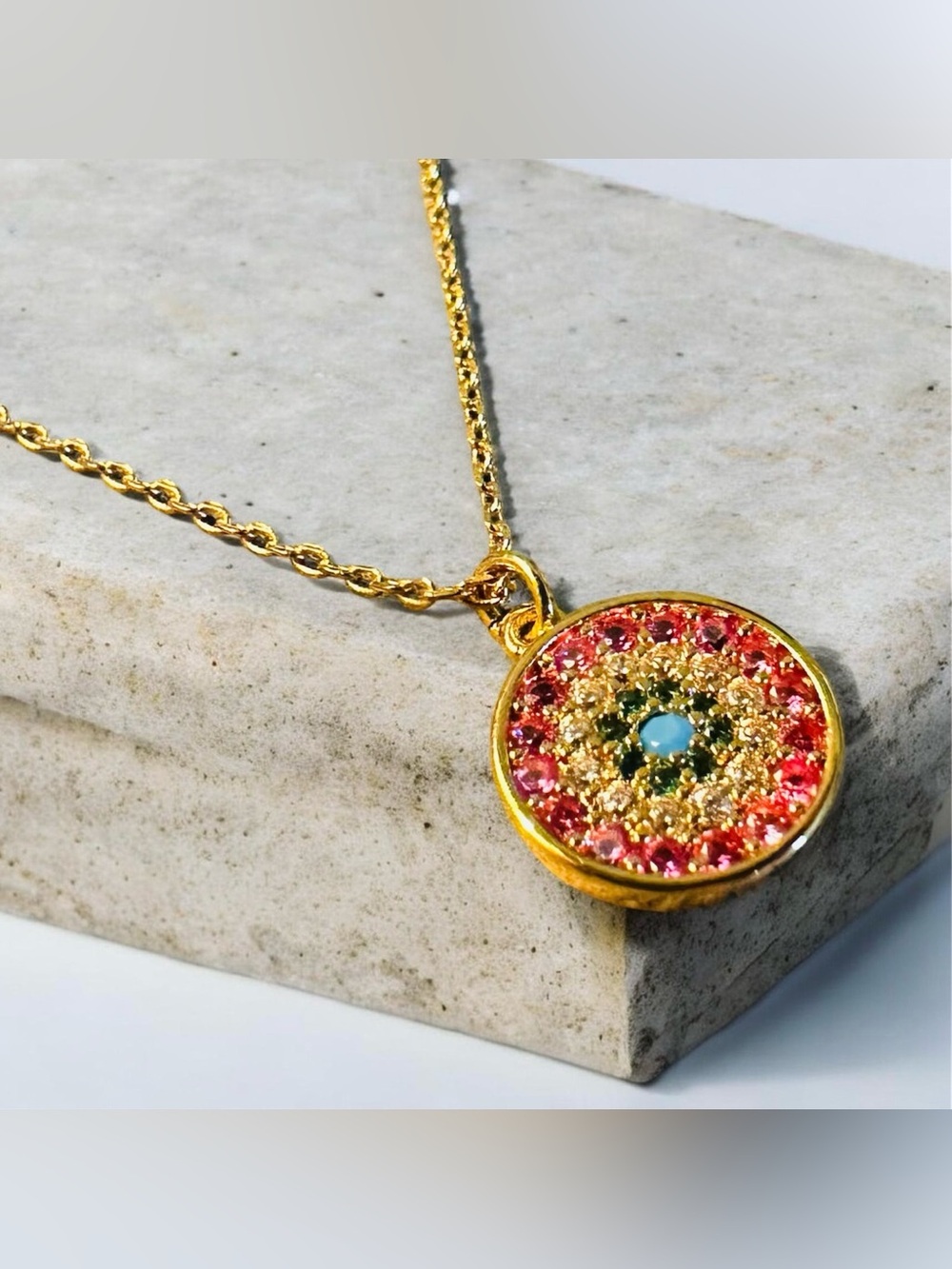 NWT KATE SPADE Pink/Multicolor All Seeing Pendant 16” Necklace in Gold